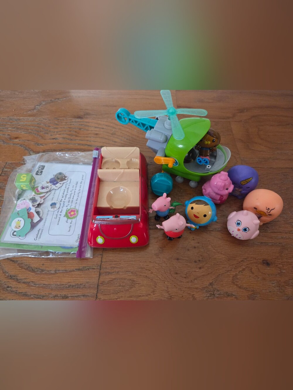 Peppa Pig Red Convertible, Sticker Book & Octonauts Gup H Helicopter Toys.